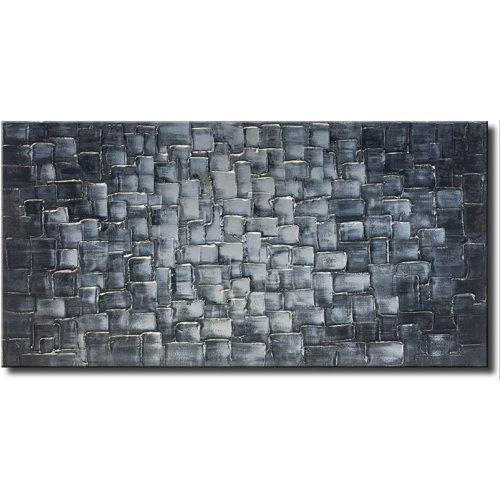 Orren Ellis Large Abstract Silver Square Wall Art With HandPainted